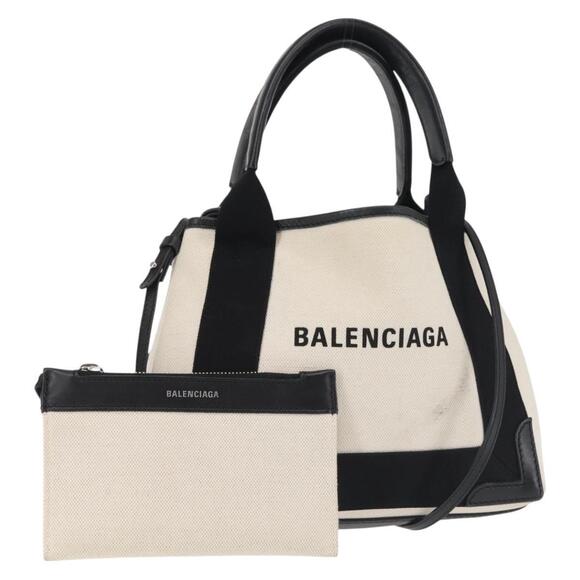 BALENCIAGA Navy Cabas XS Bag Canvas Leather White Black...